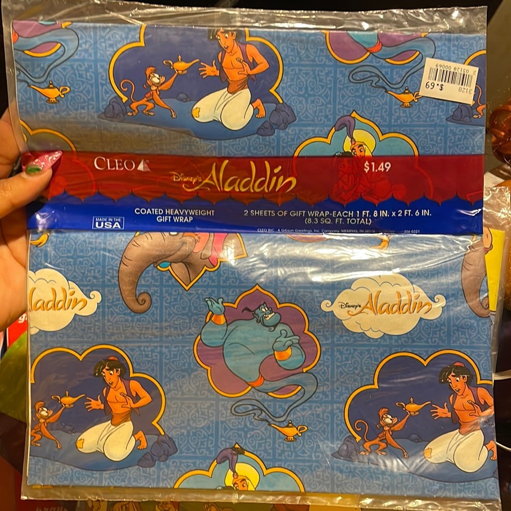 Vintage 90s Disney Aladdin Gift Wrap Wrapping Paper (8.3 Sq Ft Total)